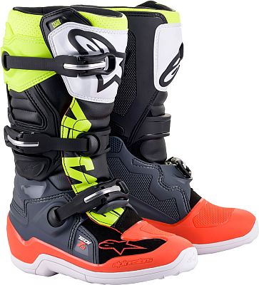 Alpinestars Tech 7S S23, Stiefel Jugend - Dunkelgrau/Neon-Rot/Neon-Gelb - 5 US von Alpinestars