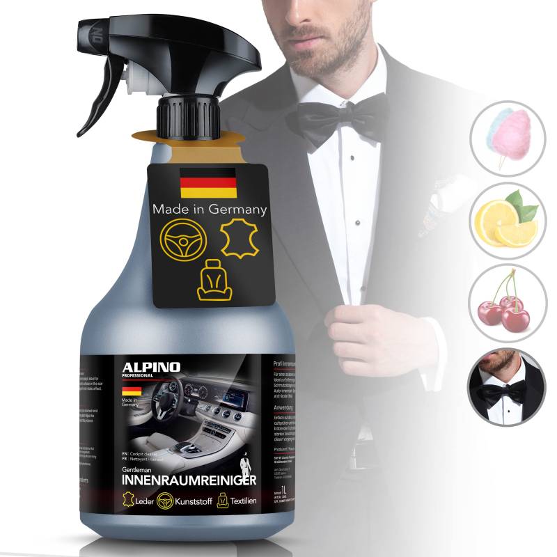 PREMIUM COCKPITPFLEGE & AUTO INNENRAUMREINIGER + Scheibenreiniger & Kunststoffpflege | Cockpitspray + Glasreiniger für alle Oberflächen 1L | rückstandslose Innenraumpflege, since 1955 [ GENTLEMAN ] von Alpino Professional