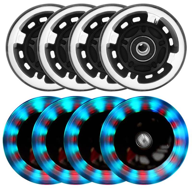 8 Pack Leuchtende Inline Skate Rollen - 64mm 72mm 76mm 80mm LED Räder Mit Kugellager ABEC-9 - 82a 85a Wheels Für K2 Hudora Gonex Apollo von Aluscota