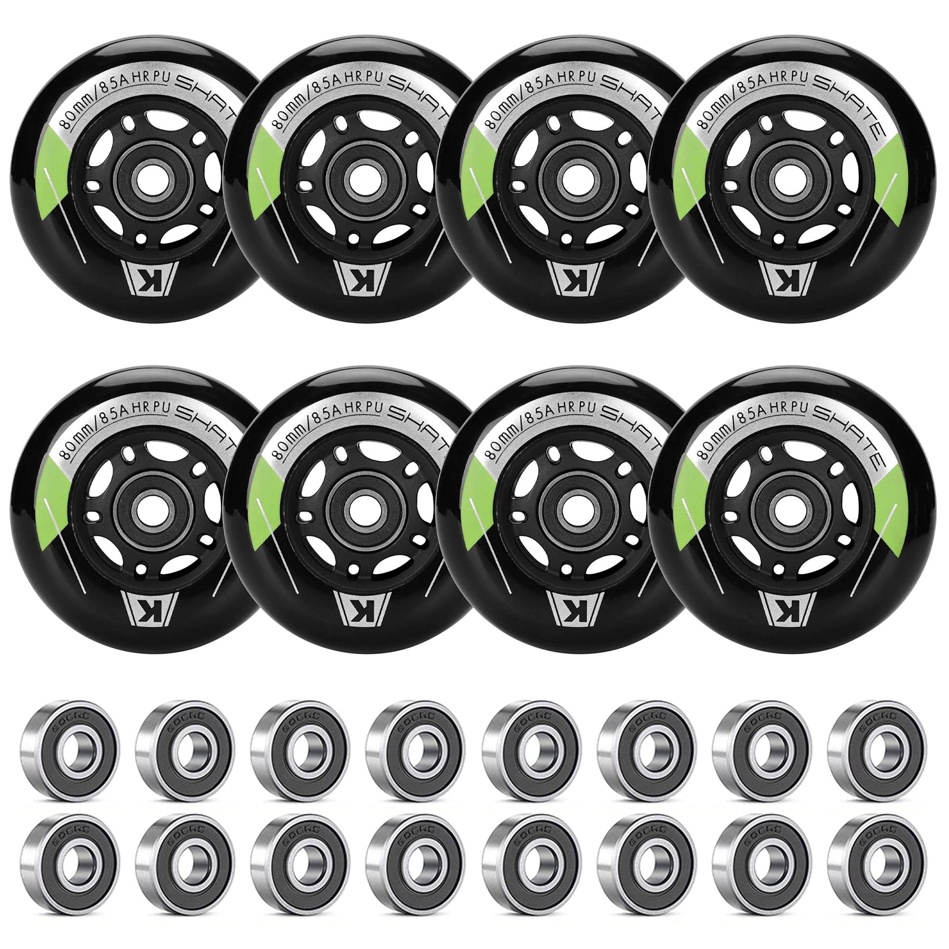 Inline Skate Rollen 80mm 76mm 72mm - 8 Stück Räder 85a Mit Kugellager ABEC9 | Für K2 Hudora Gonex Apollo Inline Skate Rollen 80mm 76mm 72mm - 8 Stück Räder 85a Mit Kugellager ABEC9 | Für K2 Hudora Gonex Apollo von Aluscota