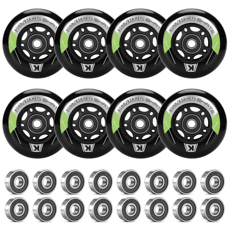 Inline Skate Rollen 80mm 76mm 72mm - 8 Stück Räder 85a Mit Kugellager ABEC9 | Für K2 Hudora Gonex Apollo von Aluscota