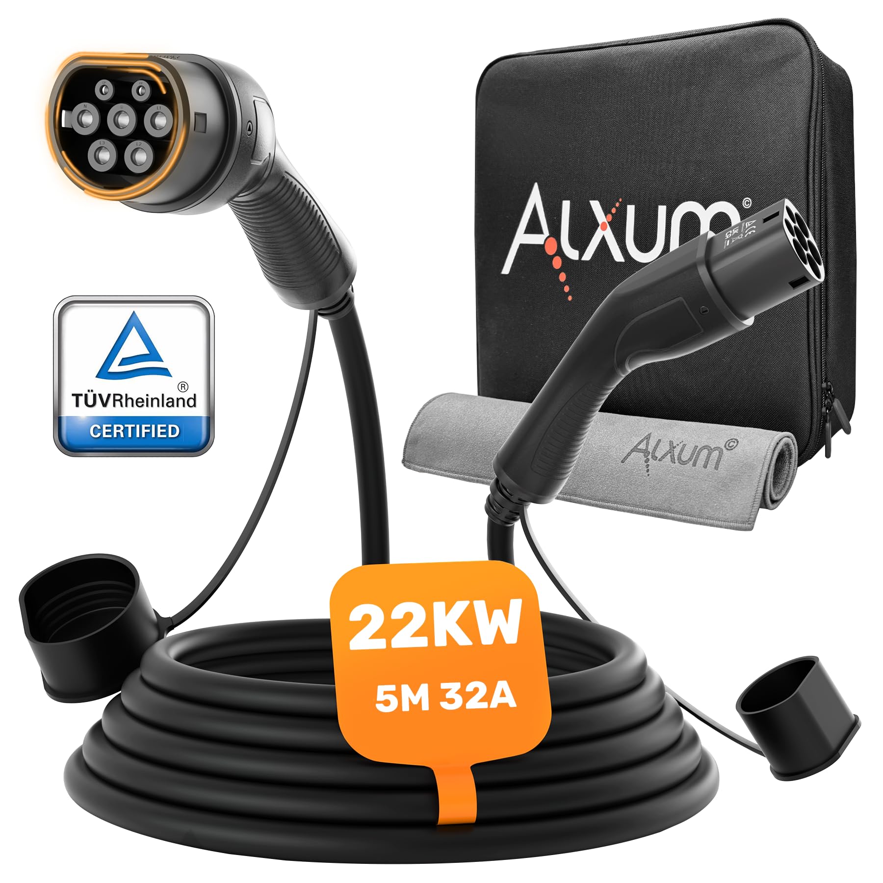 Alxum Typ 2 Ladekabel 22kw & 32A-für Hybrid & Elektroauto-3 Phasig 5 Meter Typ 2 auf Typ 2 Auto Ladekabel mit Tasche und Mikrofasertuch,IP55 Wasserdicht Typ 2 auf Typ 2 EV Schnellladekabel Alxum Typ 2 Ladekabel 22kw & 32A-für Hybrid & Elektroauto-3 Phasig 5 Meter Typ 2 auf Typ 2 Auto Ladekabel mit Tasche und Mikrofasertuch,IP55 Wasserdicht Typ 2 auf Typ 2 EV Schnellladekabel von Alxum