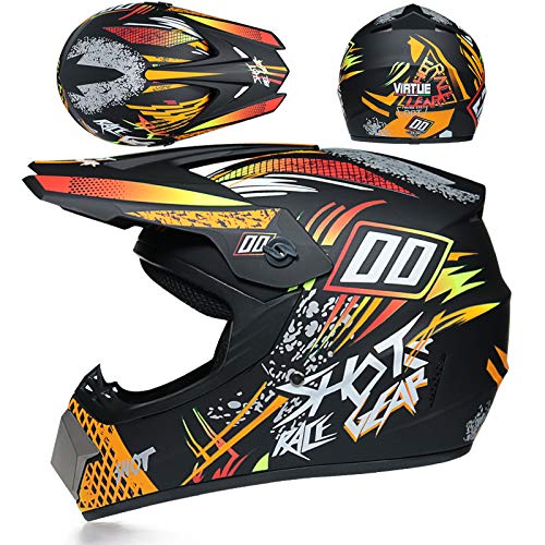 Amacigana® Motocross Motorradhelm Downhill Fullface Helm - Kinder Crosshelm Mountainbike BMX MTB Helm, Für Männer und Frauen geeignet. (Orange,S) von Amacigana