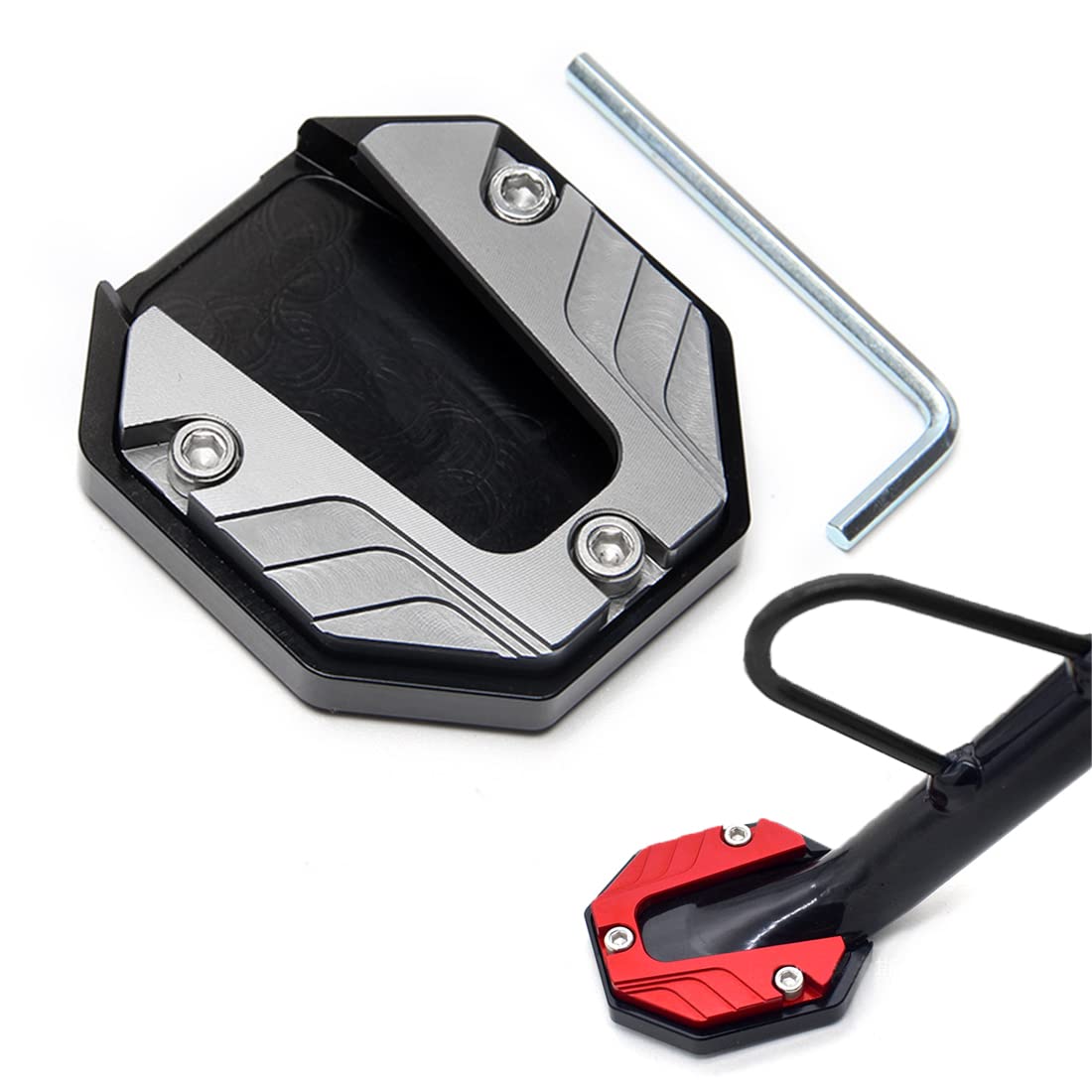 Motorrad Ständer Fuß Seitenverlängerung Pad Motorrad Seitenständer Unterstützung Stützplatte Vergrößern Ständer Seite Stehen Vergrößern Ständer Verlängerung Pad CNC Aluminium von Amacoam