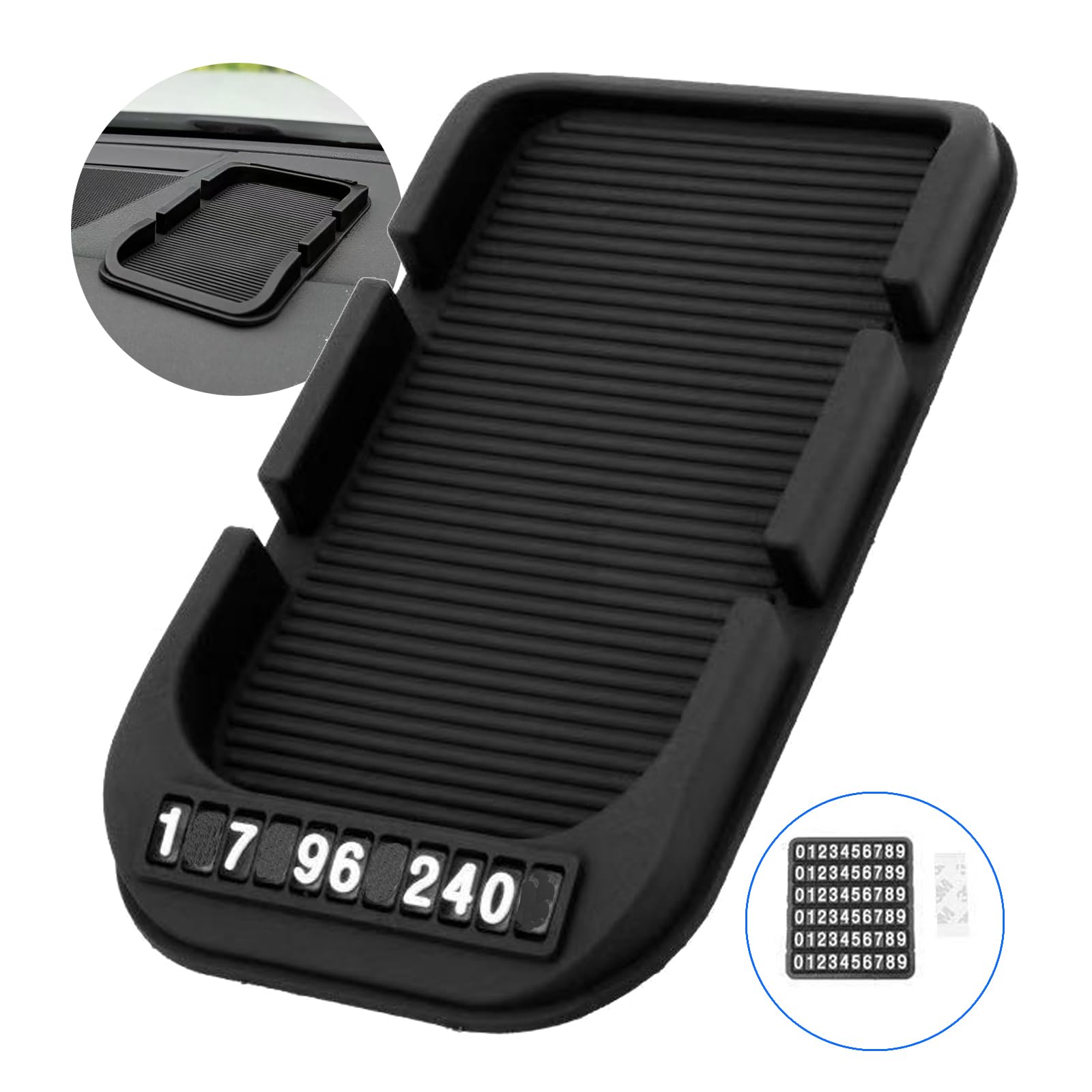 3-in-1 Auto Anti-Rutsch-Pad Multifunktionale Silikon Anti-Rutsch-Matte für Armaturenbrett, Handyhalterung Organizer Hitzebeständige Wiederverwendbare Silikon-Auto-Pad-Klebepads für Smartph (Schwarz) von Amazleer