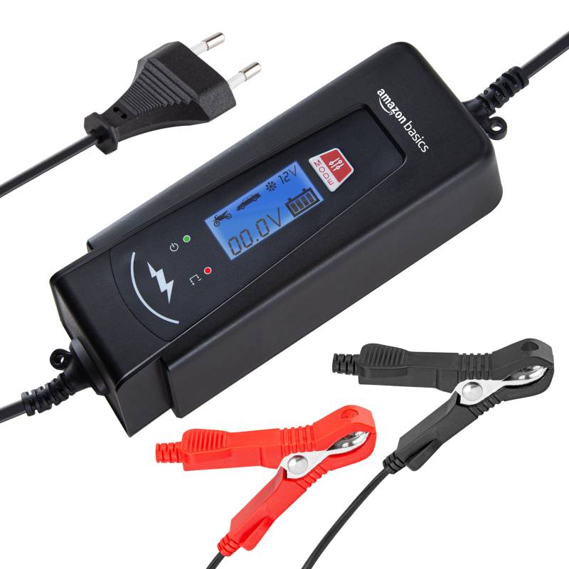 Amazon Basics Akkuladegerät, EU-Stecker, Ausgang: 2A/4A , 6 V/12 V DC, Schwarz von Amazon Basics