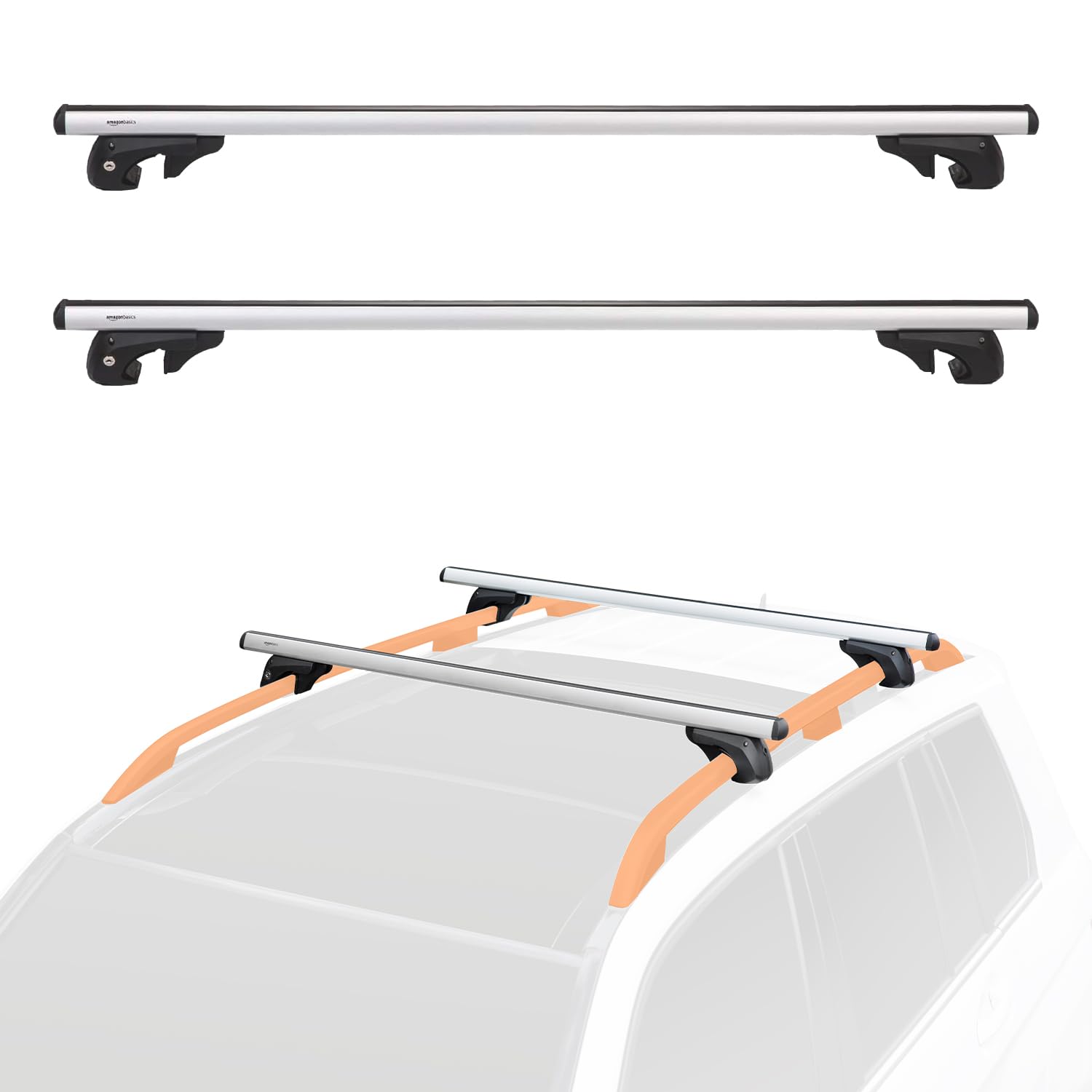 Amazon Basics Dachträger mit Querträger, 132 cm, für Spannweiten von bis zu 117 cm zwischen erhöhten Seitenschienen mit Spalt, 2er-Pack, Schwarz/Silber Amazon Basics Dachträger mit Querträger, 132 cm, für Spannweiten von bis zu 117 cm zwischen erhöhten Seitenschienen mit Spalt, 2er-Pack, Schwarz/Silber von Amazon Basics