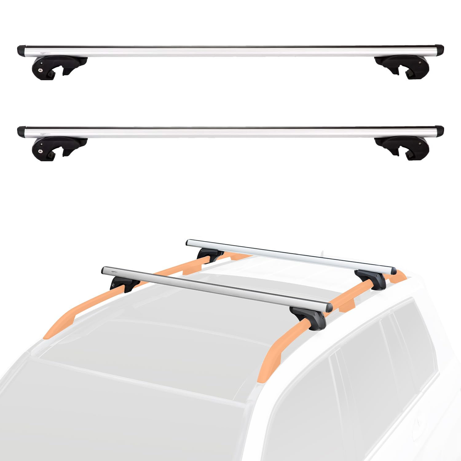 Amazon Basics Dachträger mit Querträger, 142 cm für Spannweiten von bis zu 126 cm zwischen erhöhten Seitenschienen mit Spalt, 2er-Pack, Schwarz/Silber Amazon Basics Dachträger mit Querträger, 142 cm für Spannweiten von bis zu 126 cm zwischen erhöhten Seitenschienen mit Spalt, 2er-Pack, Schwarz/Silber von Amazon Basics