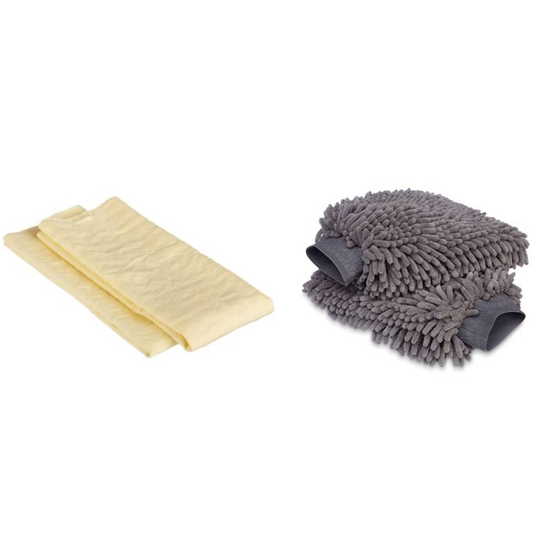 Amazon Basics Deluxe Auto-Waschhandschuh, Mikrofaser, 2 Stück & Trockenleder, 2 Stück von Amazon Basics