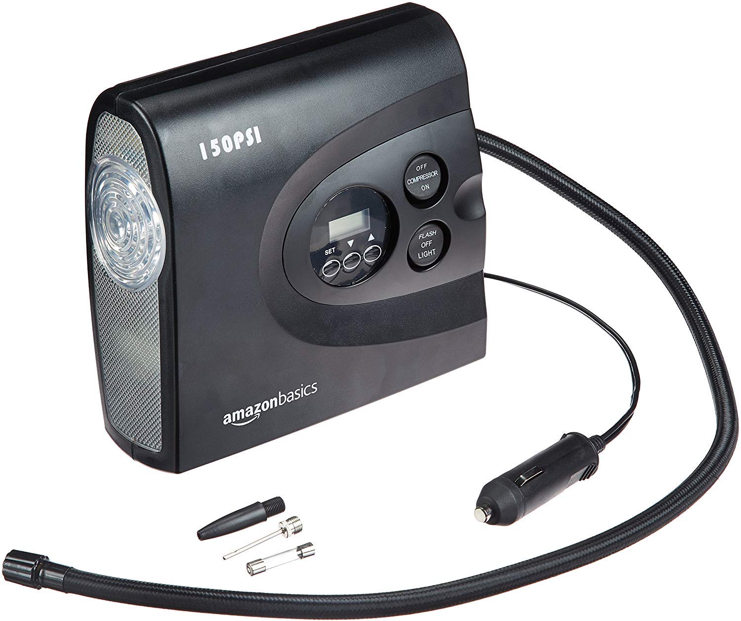 Amazon Basics Luftkompressor, kompakt, tragbar, Reifenfüller, automatische Abschaltung mit LED-Licht, Gleichstrom 12 V, 10,3 bar, Schwarz Amazon Basics Luftkompressor, kompakt, tragbar, Reifenfüller, automatische Abschaltung mit LED-Licht, Gleichstrom 12 V, 10,3 bar, Schwarz von Amazon Basics
