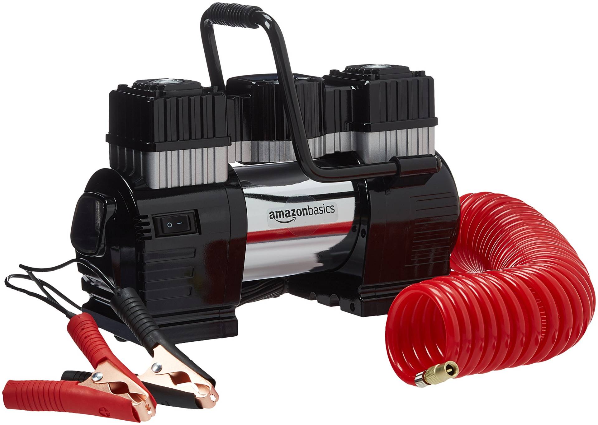 Amazon Basics Luftkompressor mit Tragetasche und 2 Batterieklemmen, Digital, Schwarz/Rot von Amazon Basics