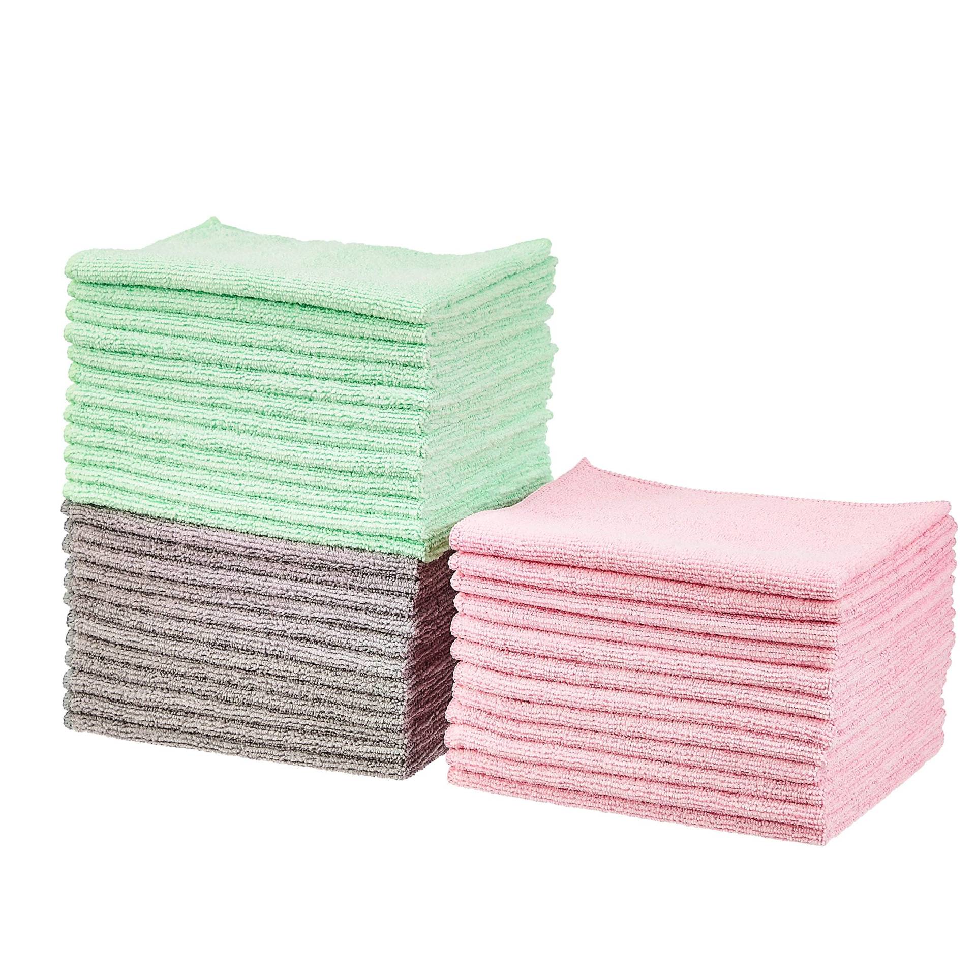 Amazon Basics Mikrofaser-Putztücher, grün und rosa, 36er-Pack von Amazon Basics
