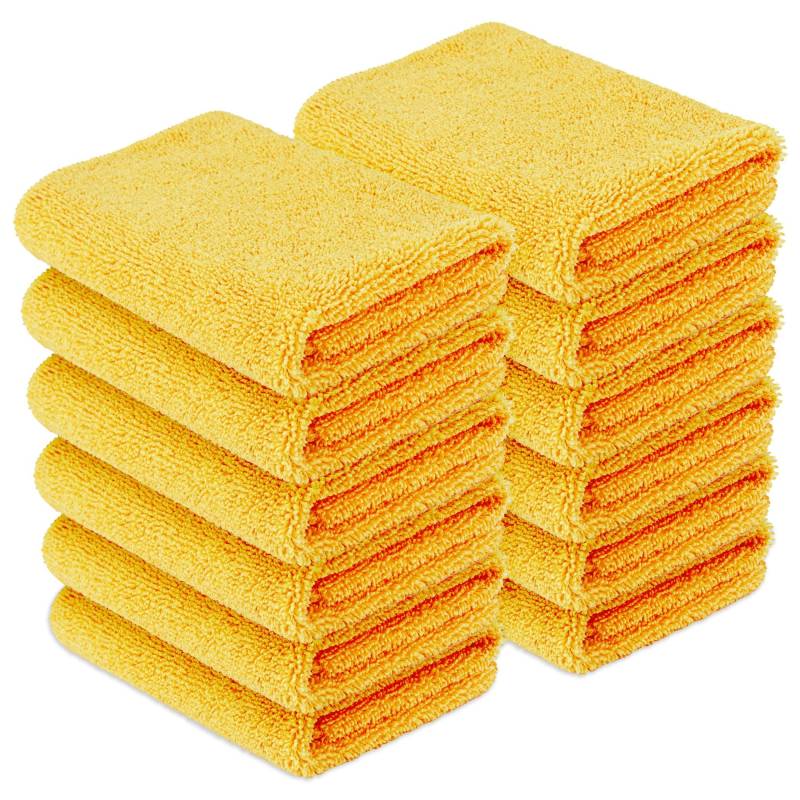 Amazon Basics Mikrofasertücher für Autos, doppelseitiges Reinigungstuch, 12 Stück, 40 x 40 cm, Gelb von Amazon Basics
