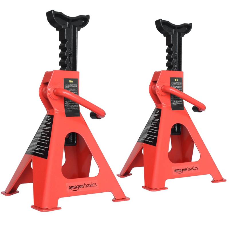 Amazon Basics SW-STJK02 Stützfuß, Stahl, Traglast: 2 Tonnen (1,8 metrische Tonnen), 1 Paar, Rot, Schwarz von Amazon Basics