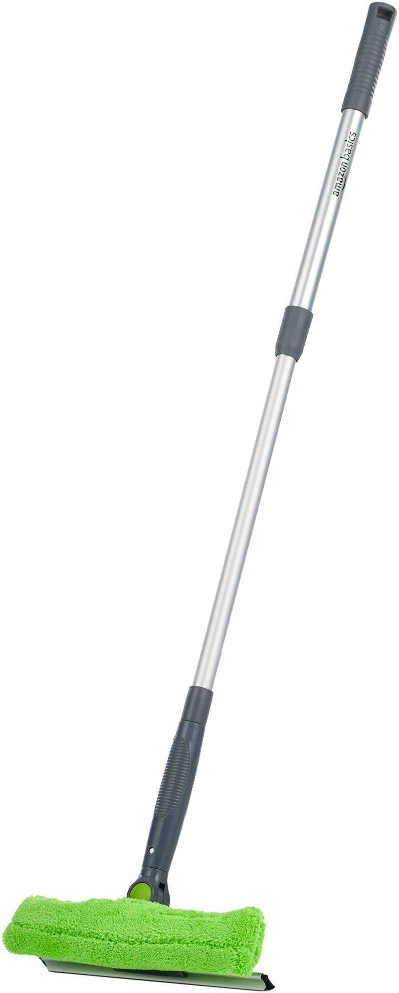 Amazon Basics Ausziehbarer Fensterabzieher mit 180 Grad drehbarem Kopf und Teleskopstange, 66–96,5 cm, perfekt zum Reinigen von Fenstern, Spiegeln, Grün, Silber, Schwarz Fliesen von Amazon Basics