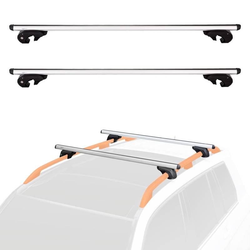 Amazon Basics Dachträger mit Querträger, 142 cm für Spannweiten von bis zu 126 cm zwischen erhöhten Seitenschienen mit Spalt, 2er-Pack, Schwarz/Silber von Amazon Basics