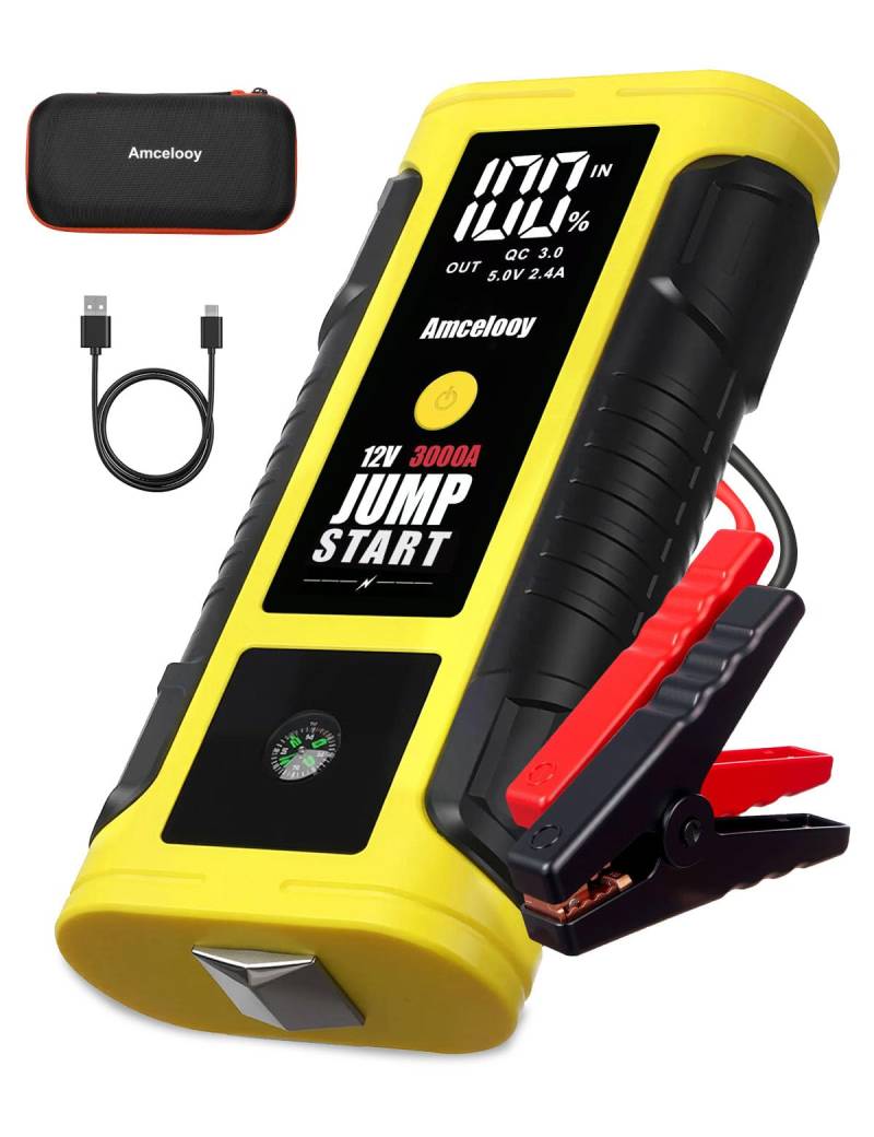 Auto-Starthilfe, 12 V, Starthilfe mit eingebautem LED-Licht, 2,1 A USB-Anschluss von Amcelooy