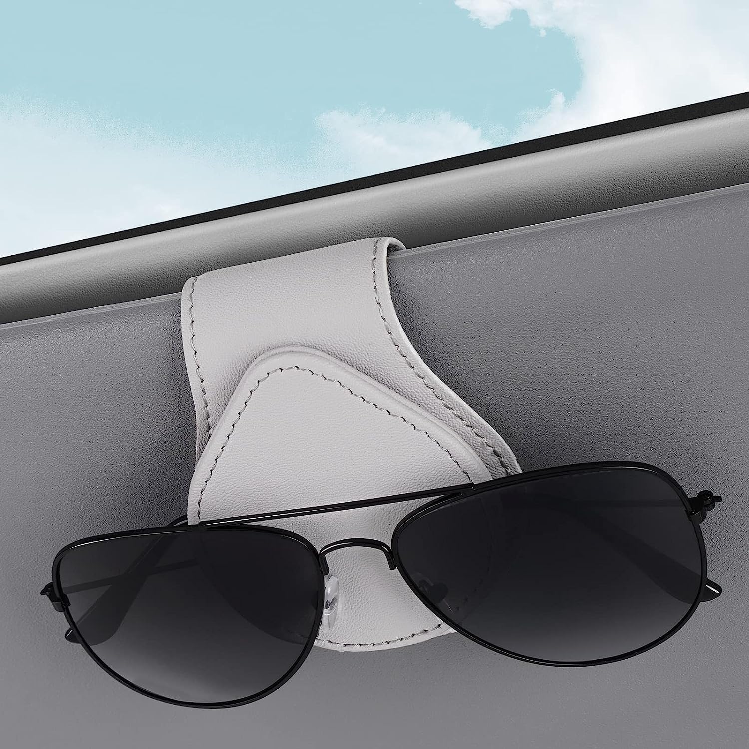 Brillenhalter für Auto Leder Sonnenbrillen Halterung für Auto Visier Zubehör (grau) von Amdonalo