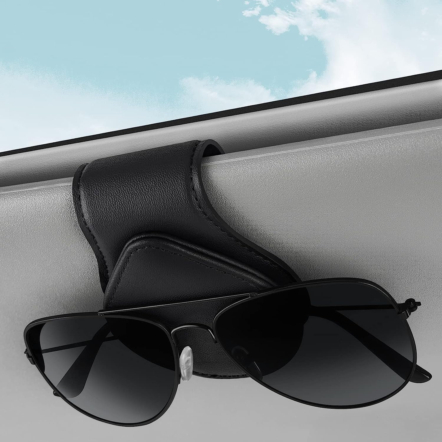 Brillenhalter für Auto Leder Sonnenbrillen Halterung für Auto Visier Zubehör (schwarz) von Amdonalo