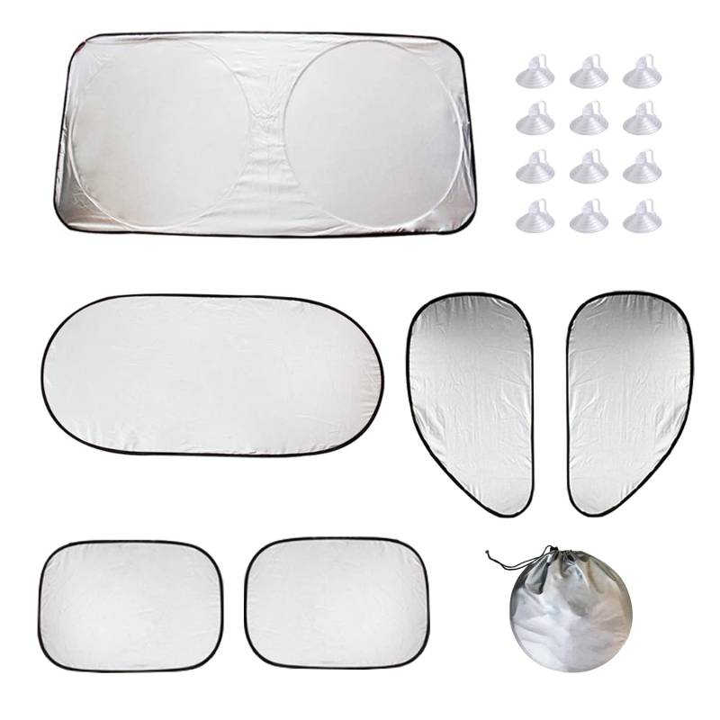 Amindz 6-teiliges Faltbares Auto Sonnenblende Set, UV-Schutz für Front- und Heckscheibe, für SUV, Truck, Auto von Amindz