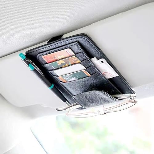 Amindz Auto Sun Visor Organizer, Auto GläSer Halter Clip ，Auto Sonnenblende Tasche ，Auto Interieur PU Leder Zubehör Aufbewahrungstasche - Schwarz von Amindz