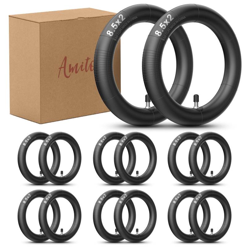 Amitor 14PCS E Scooter Schlauch 8 1/2 x2 l für Xiaomi Pro 2 1S M365 Pro Mi3, 8 1/2 x2 Schlauch Verdickter mit Silbernes Gerade Ventil, E Roller Schlauch 50/75-6.1 mit Haltbarem Butylkautschuk, 7 Paar von Amitor