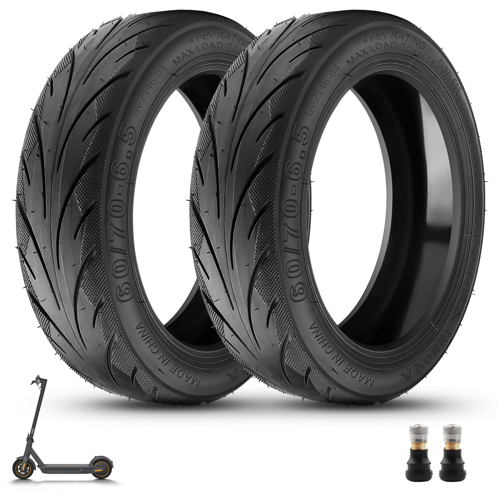 Amitor 60/70-6.5 Tubeless Reifen für Ninebot Max G30 Serie, 10x2.5 Selbstreparierende Vakuum Reifen mit Durchstoßfest, Rutschfest und Verschleißfest E Scooter Reifen 60/70-6-5 10 Zoll mit Ventil, 2PCS Amitor 60/70-6.5 Tubeless Reifen für Ninebot Max G30 Serie, 10x2.5 Selbstreparierende Vakuum Reifen mit Durchstoßfest, Rutschfest und Verschleißfest E Scooter Reifen 60/70-6-5 10 Zoll mit Ventil, 2PCS von Amitor