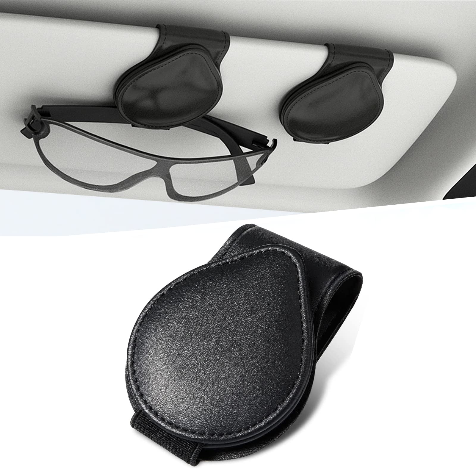 AmkWood 2 Stücks Auto Visier Zubehör, Brillenhalter Autozubehör, Magnetischer Sonnenbrillenhalter aus Leder für Alle Brillen von AmkWood