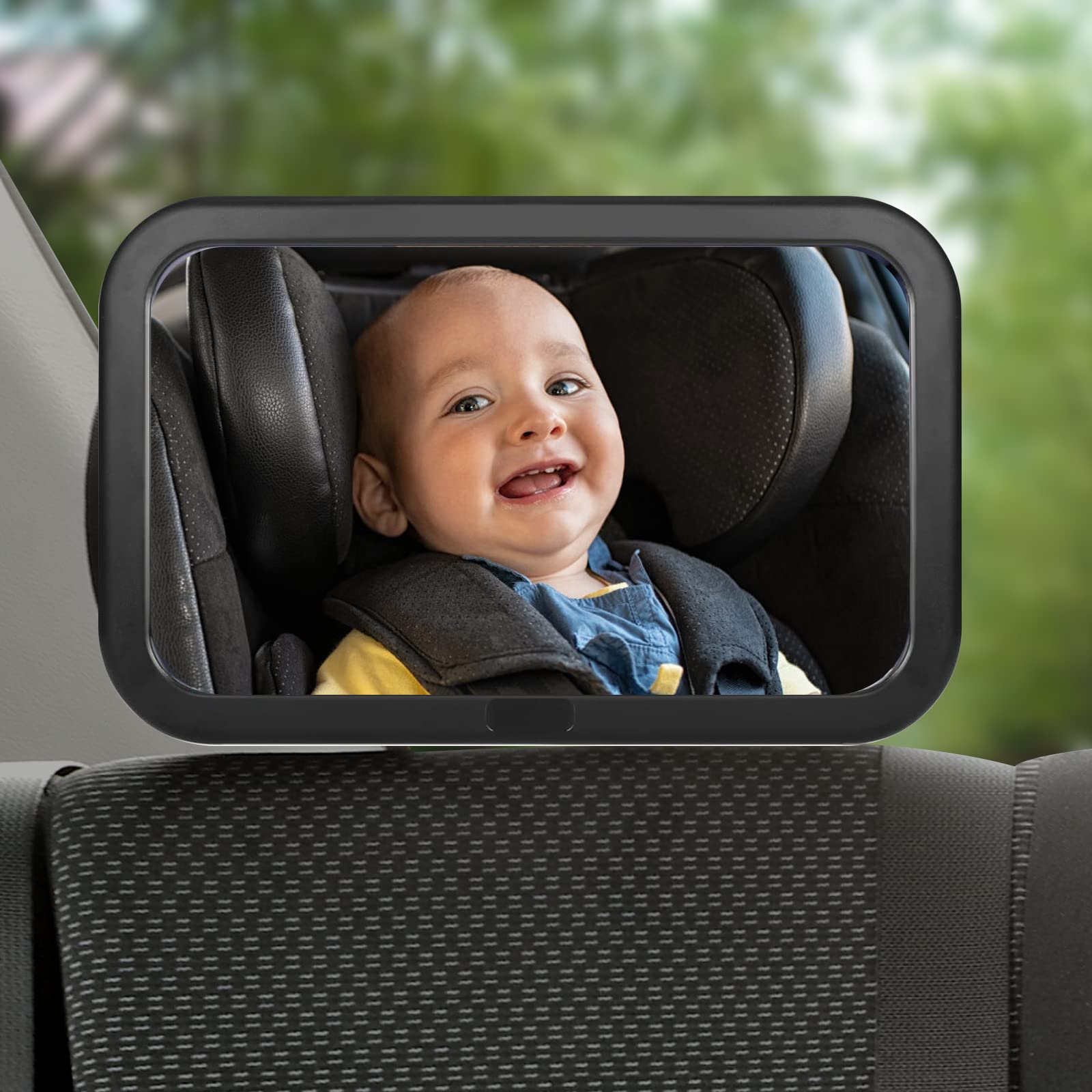 Amoever Rücksitzspiegel für Babys, 360° Baby Autospiegel, 100% Bruchsicher für Eine Sichere Fahrt, Rückspiegel für Kindersitz mit Verstellbaren Gurten, Geeignet für Allerlei Kopfstützen von Amoever