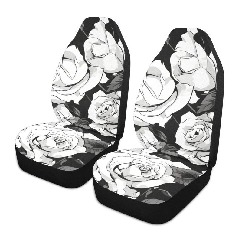 Amooorous Dekorativer Sitzbezug für Autositz, Schwarz und Weiß, einfache Rose, 2 Stück von Amooorous
