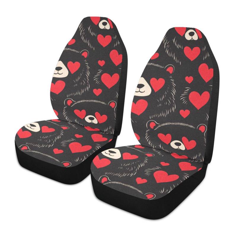 Amooorous Dekorativer Sitzbezug mit lustigem Tierbär, für Fahrer, wasserdicht, Rot / Schwarz, 2 Stück von Amooorous