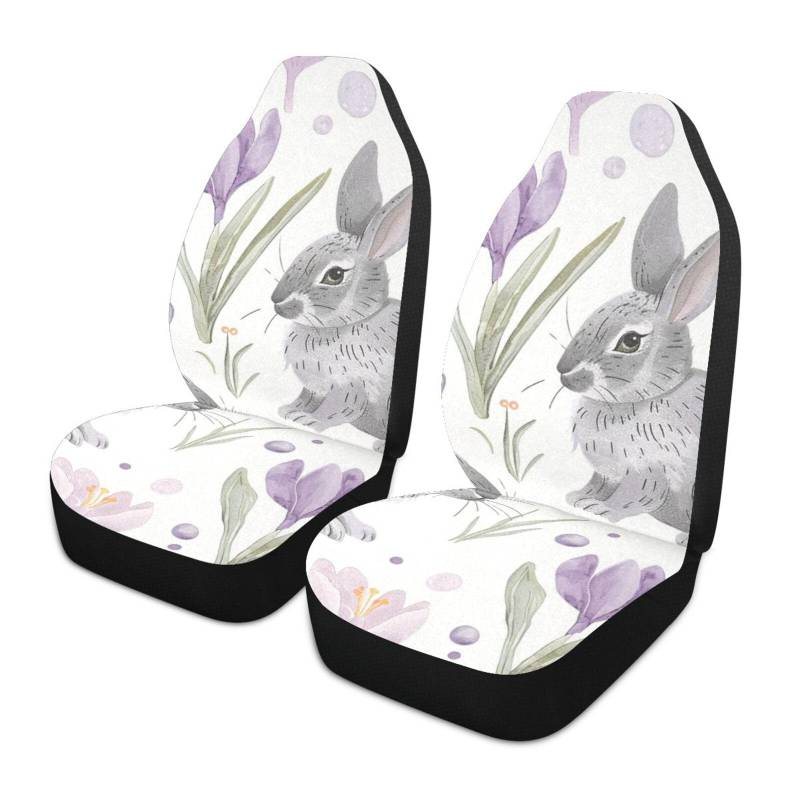 Amooorous Puple Lily Calla Süße Häschen Dekorative Sitzbezüge für Autos für LKWs, Essentials, Sitzbezüge, wasserdicht, Cubreasientos para carro, 2 Stück von Amooorous