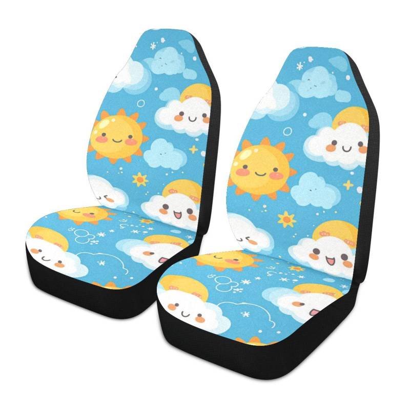 Amooorous Simple Cartoon Sun Clouds Dekorative Sitzbezüge für Autos für SUV Auto Essentials Vordersitzbezüge, Cobertor de asientos para carro, 2 Stück von Amooorous