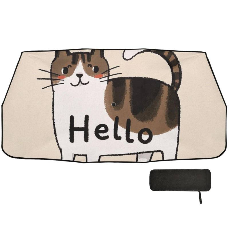 Hello Cartoon Cute White Cat Designed Umbrella Car Shade Front Windshield Folding with Organizer sunvisor polarisado para carro von Amooorous