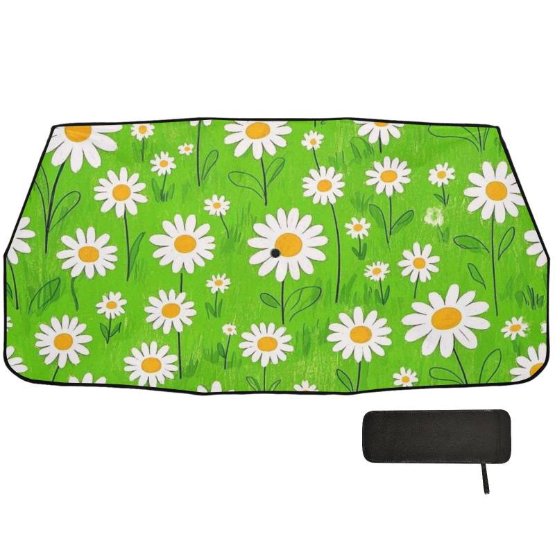Lovely Daisy Floral Green White Designed Shield for car Windshield Foldable with Organizer Reflective Sun Shade Parasol para parabrisas delantero von Amooorous