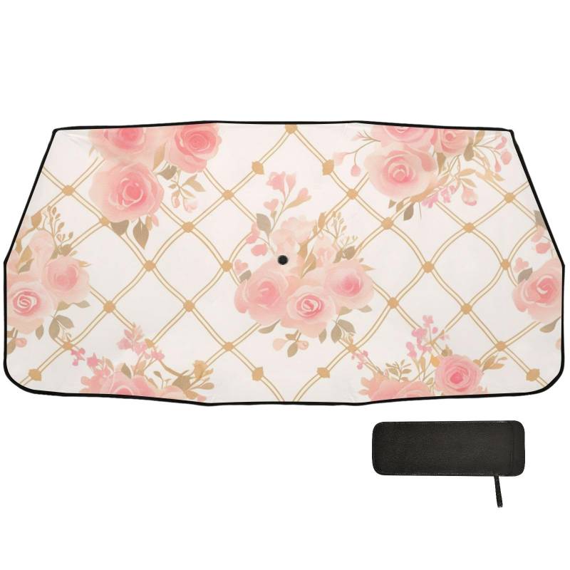 Monogramm Rotgold kariertes Design Windschutzscheibe Sonnenschutz Abdeckung faltbar mit Organizer Schatten für Frontscheibe acesorios para carros Autos von Amooorous