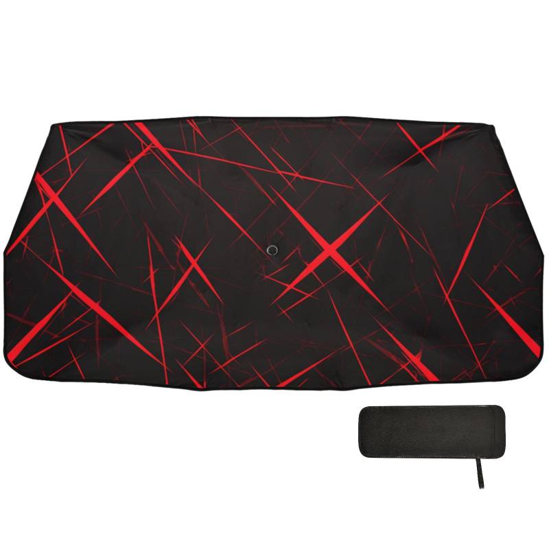 Regenschirm mit unregelmäßigem Muster, Rot und Schwarz, für die Windschutzscheibe, faltbar, um das Auto kühl zu halten, Sonnenschirm Parabrisas Delantero von Amooorous