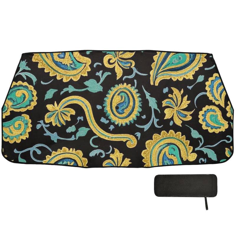 Retro Fashion Flower Paisley Gold Turquoise Designed Shield for Car Windshield Folding for Keep Car Cool Cars Parasol de auto von Amooorous