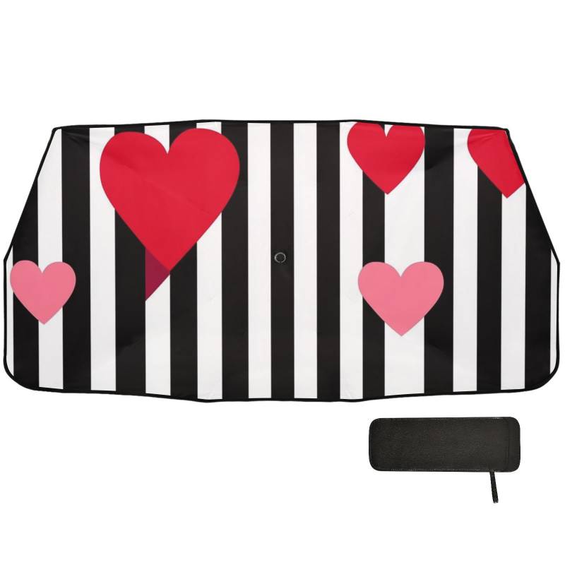 Stripe Simple Line Art Heart Valentine Red Designed Shade for Car Windshield Collapsible for Women Sun Umbrella Tapa Sol Para Autos von Amooorous