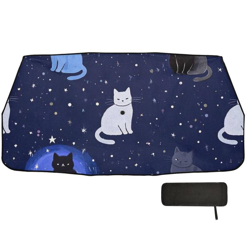 Universum Stars Starry Cat Design Windschutzscheibe Sonnenschutz Faltbar für Frauen Sonnenschutz Automatik Para Autos von Amooorous