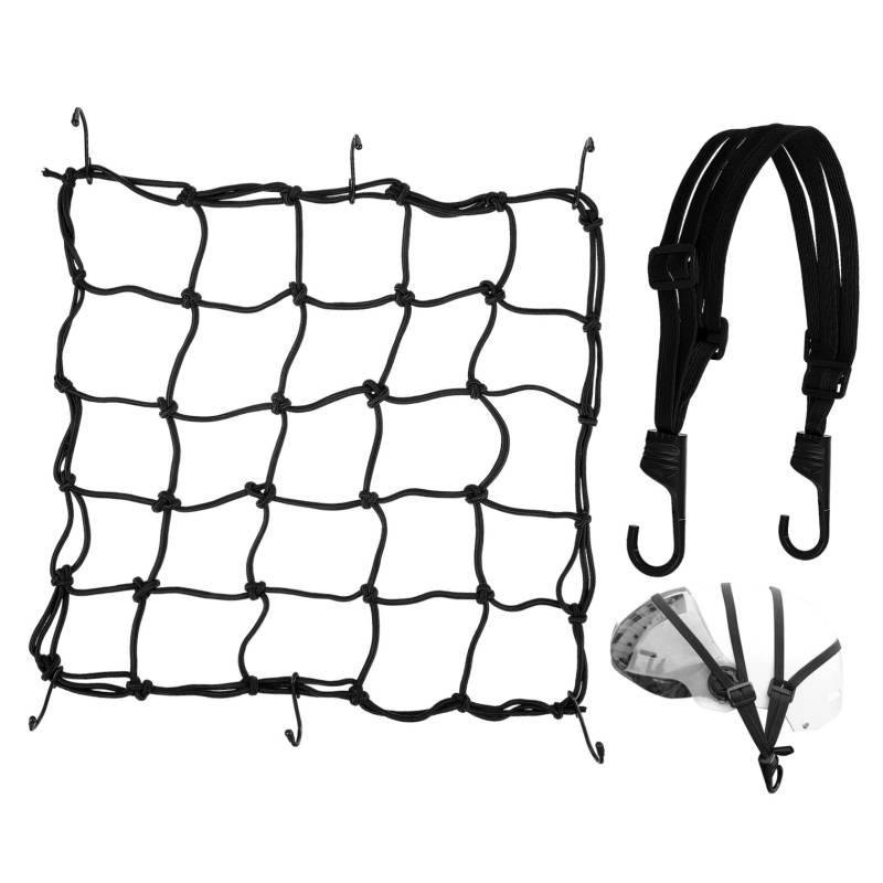Amosfun 1Satz Elastisches Gepäcknetz Für Motorräder Und Fahrräder Bungee Netz Mit Helm Bindegurt Lösung Für Sichere Ladungssicherung Unterwegs von Amosfun