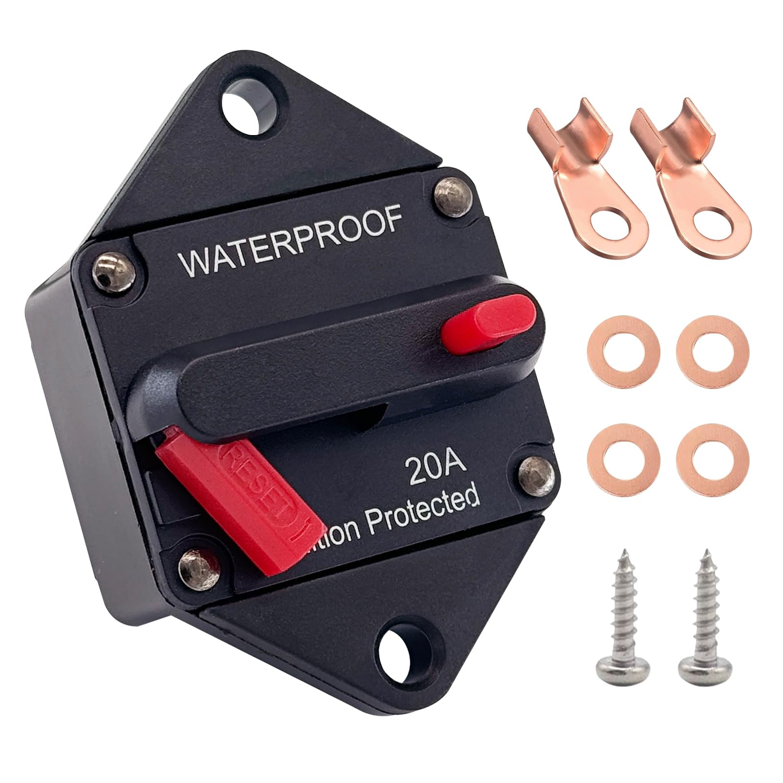 Ampper 20A Schutzschalter, Panel Mount DC 12V-48V Waterproof Thermal Circuit Breaker Sicherung mit Manual Reset/On-Off für Boot Trolling Motor Auto Audio Solar und mehr Ampper 20A Schutzschalter, Panel Mount DC 12V-48V Waterproof Thermal Circuit Breaker Sicherung mit Manual Reset/On-Off für Boot Trolling Motor Auto Audio Solar und mehr von Ampper