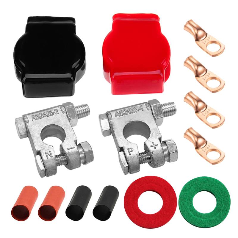 Ampper Military Spec Batterieklemme und Abdeckung Top Post Kit mit 4 Laschen und Schrumpfschlauch für Marine Auto Boot RV und Fahrzeuge (Kit) von Ampper