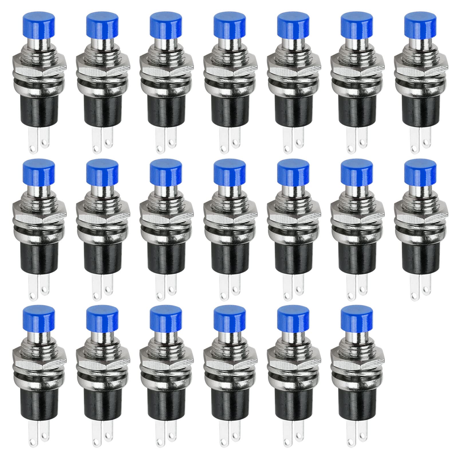 Ampper Mini Taster, 2 Pin On Off 1A 250V AC 7MM Round SPST Normal Open Momentary Pushbutton Switches (Blau, Packung mit 20 Stück) von Ampper