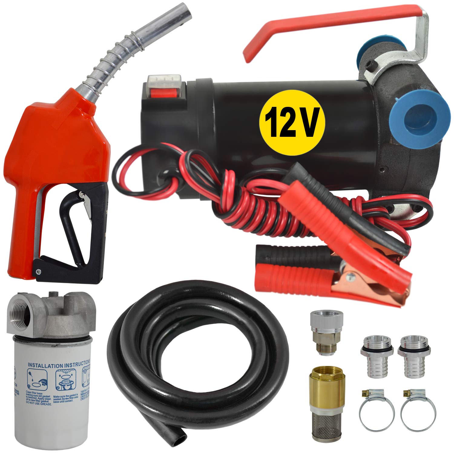 Dieselpumpe Ölpumpe Heizölpumpe Biodiesel Selbstansaugend Diesel Star 160-1-4-12V Dieselpumpe mit Anschliss 12V Kompletes Set mit 6m Gummi-Schlauch, Automatik-Zapfpistole, Diesel-Filter von Amur