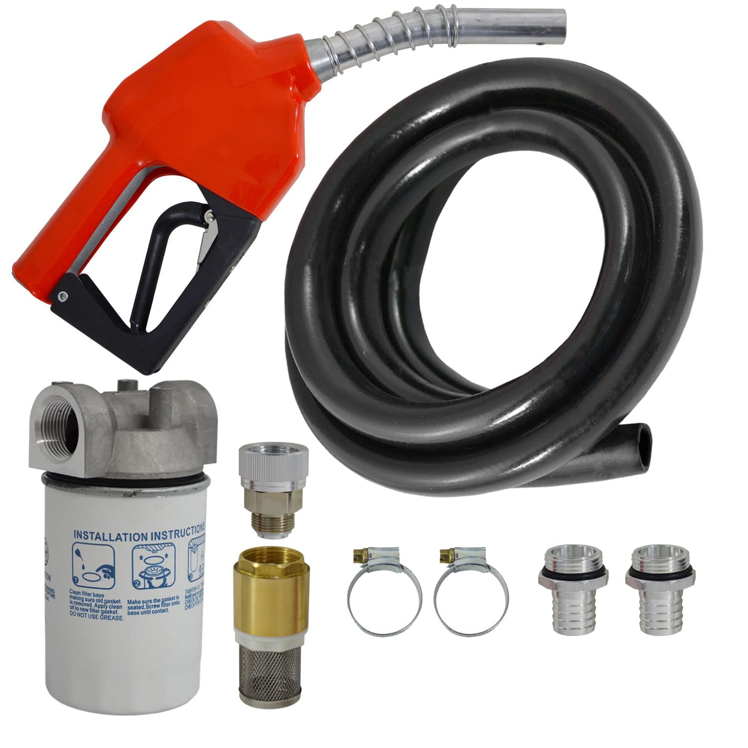 ZAPFPISTOLEN SET - für Dieselpumpe Heizölpumpe Ölpumpe Kraftstoffpumpe Wasserpumpe Tauchpumpe Brunnenpumpe - Zubehör - mit Zapfpistole, Schlauch, Rückschlagventil, Diesel-Filter und Anschluss-Zubehör von Amur