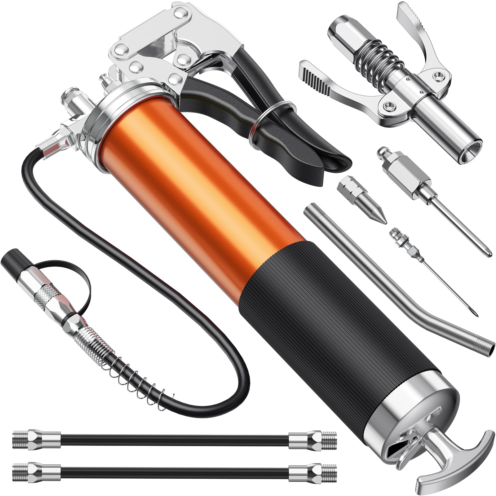 Amyzavls Fettpresse für Schmiernippel,8000PSI Handgriff Einhand Fettpresse, Schwerlastschaft mit Fettpresse Mundstück, Flexschlauch und Metallrohr, Fettpresse für 400g Kartuschen, Orange Amyzavls Fettpresse für Schmiernippel,8000PSI Handgriff Einhand Fettpresse, Schwerlastschaft mit Fettpresse Mundstück, Flexschlauch und Metallrohr, Fettpresse für 400g Kartuschen, Orange von Amyzavls