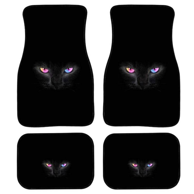 Amzbeauty Auto-Fußmatten mit schwarzem Katzen-Aufdruck, Allwetter-Gummi-Rückseite, rutschfest, universell für vorne und hinten von Amzbeauty
