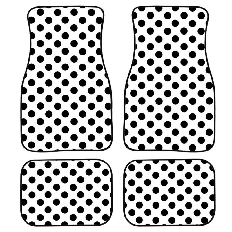 Amzbeauty Fußmatten für Autos mit weißen Punkten, 4-teilig, Gummi-Rückseite, Allwetter-Universal-Teppiche für vorne und hinten von Amzbeauty
