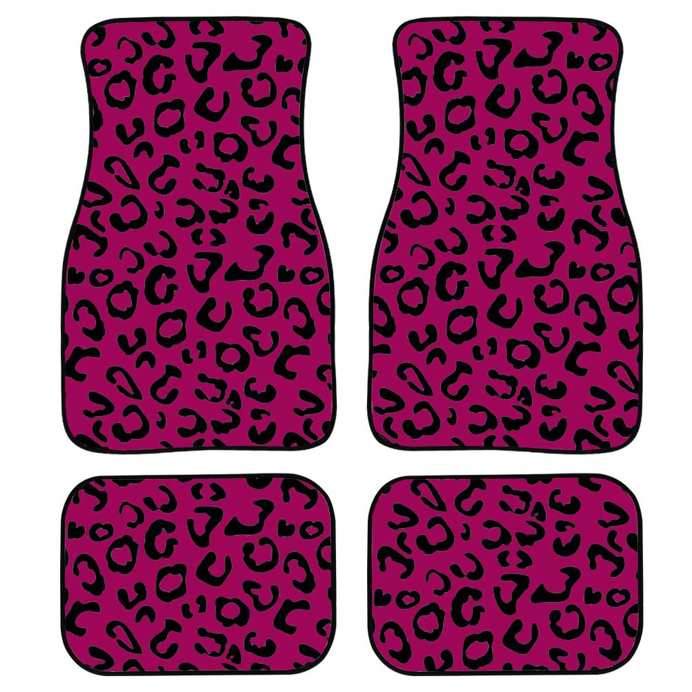 Amzbeauty Leopard Auto-Fußmatten (schwarz), 4-teilig, Gummi-Rückseite, Allwetter-Universal, vorne und hinten, Autoteppich, weinrot von Amzbeauty